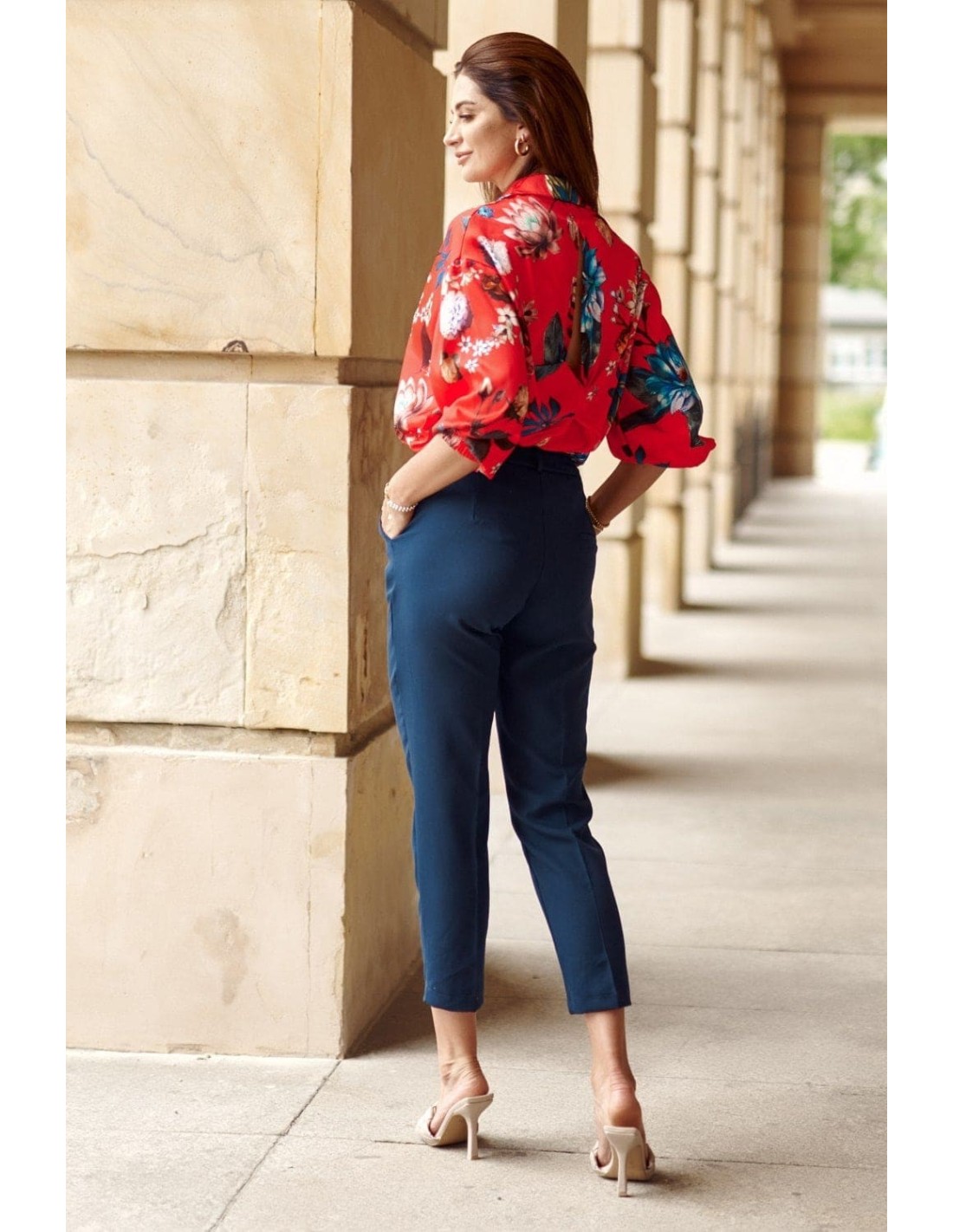 Pantaloni eleganti bleumarin cu sifon MP45120 - Magazin online - Boutique